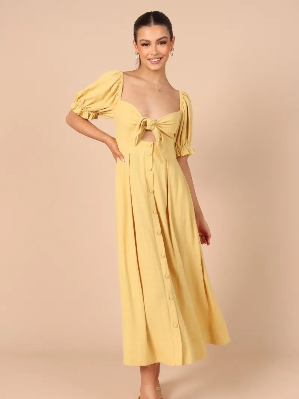 Petal & Pup Kamea Women’s Yellow Tie-Front Midi Dress